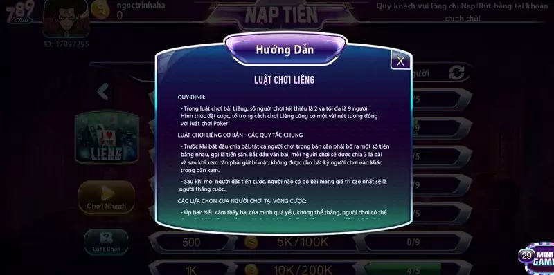 Game bài liêng với quy tắc chơi cực đơn giản