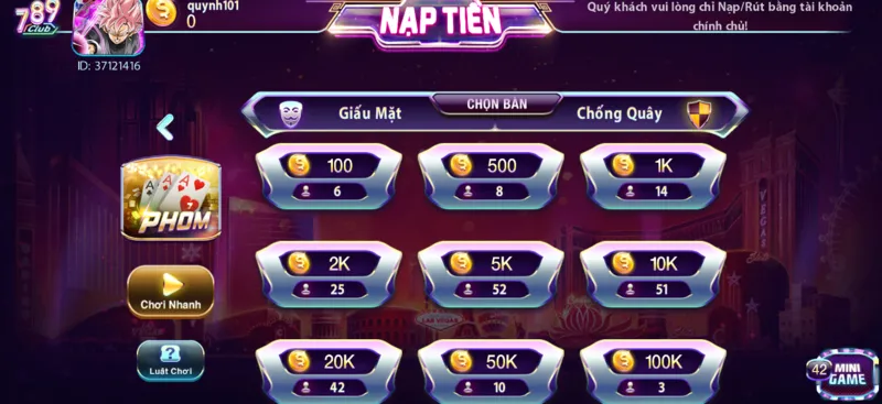 Game phỏm được 789Club cung cấp đa dạng mức cược 