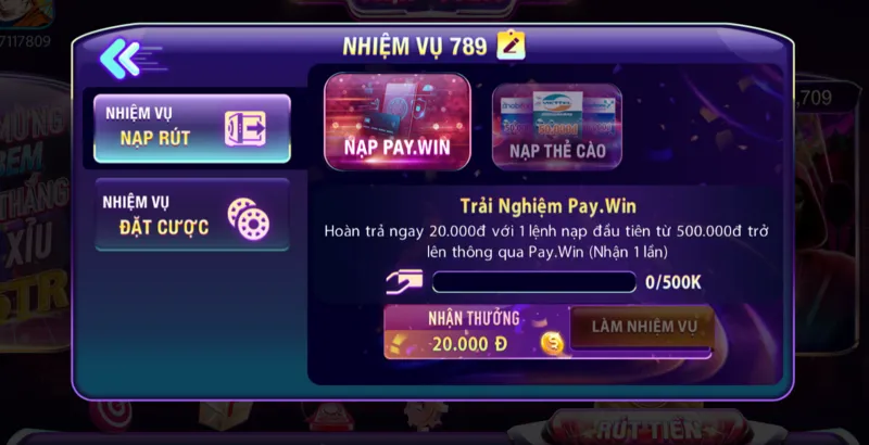 Hoàn thành nhiệm vụ nạp tiền nhận thưởng 20K 